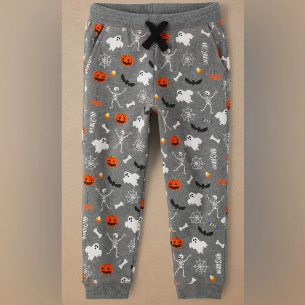 New Gymboree Boys Halloween Fleece Jogger Pants Trick Or Treat Fall Gray Size 8